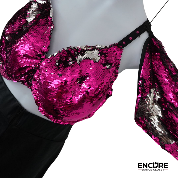 Fuchsia Reversible Sequin Bra & Pant Costume  two piece