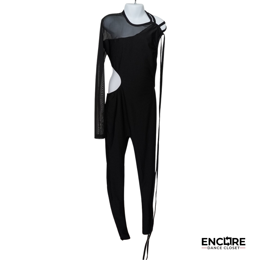 Black Cutout Unitard with Mesh