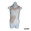 White Leotard with Nude Mesh and Rhinestone Borders  leotard