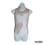 White Leotard with Nude Mesh and Rhinestone Borders  leotard