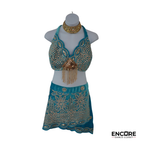 Turquoise & Gold Bejeweled Two-Piece Dance Costume  two piece