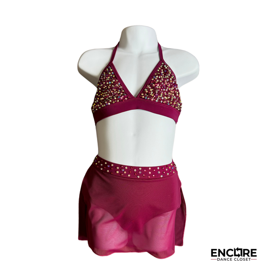 Rhinestone-Covered Purple Bikini Set with Skirt Panels