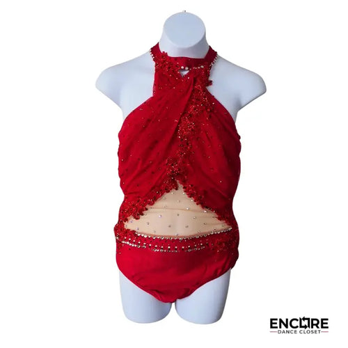 Radiant Red Rhinestoned Mesh Leotard  leotard