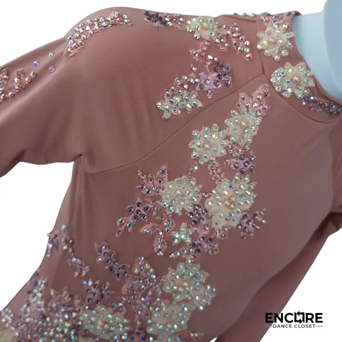 Nude & Dusty Rose Long-Sleeve Lyrical Leotard with Floral Appliqué  leotard