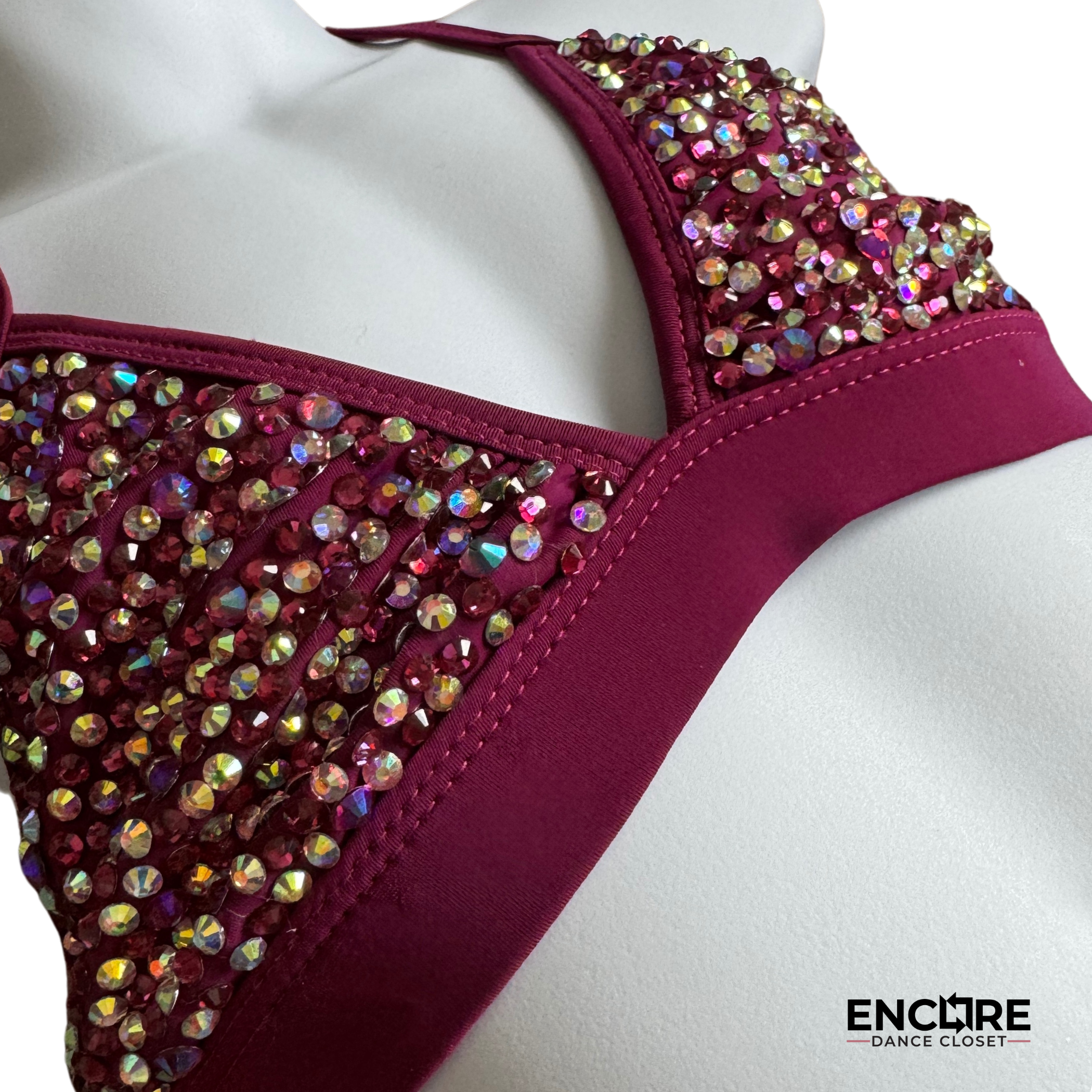 Rhinestone-Covered Purple Bikini Set with Skirt Panels - Encore Dance Closet