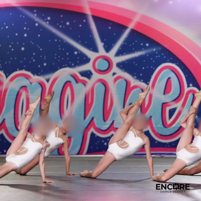 White Leotard with Nude Mesh and Rhinestone Borders  leotard