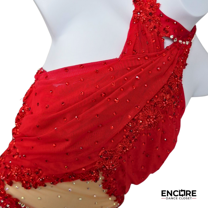 Radiant Red Rhinestoned Mesh Leotard