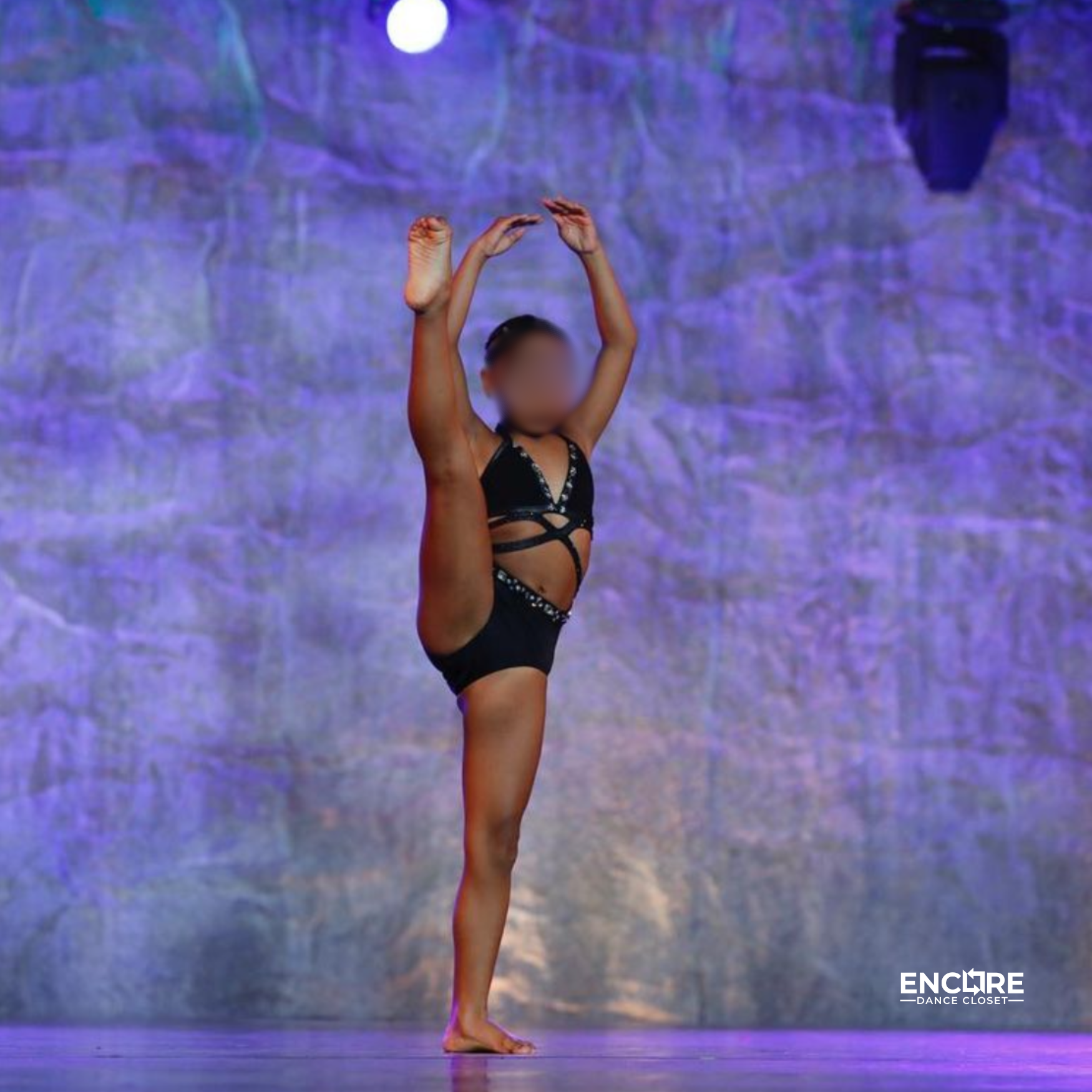 Elegant Black Strappy Leotard with Rhinestone Embellishments - Encore Dance Closet