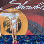 White Leotard with Nude Mesh and Rhinestone Borders  leotard