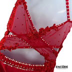 Radiant Red Rhinestoned Mesh Leotard  leotard