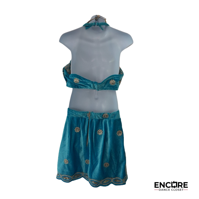 Turquoise & Gold Bejeweled Two-Piece Dance Costume  two piece