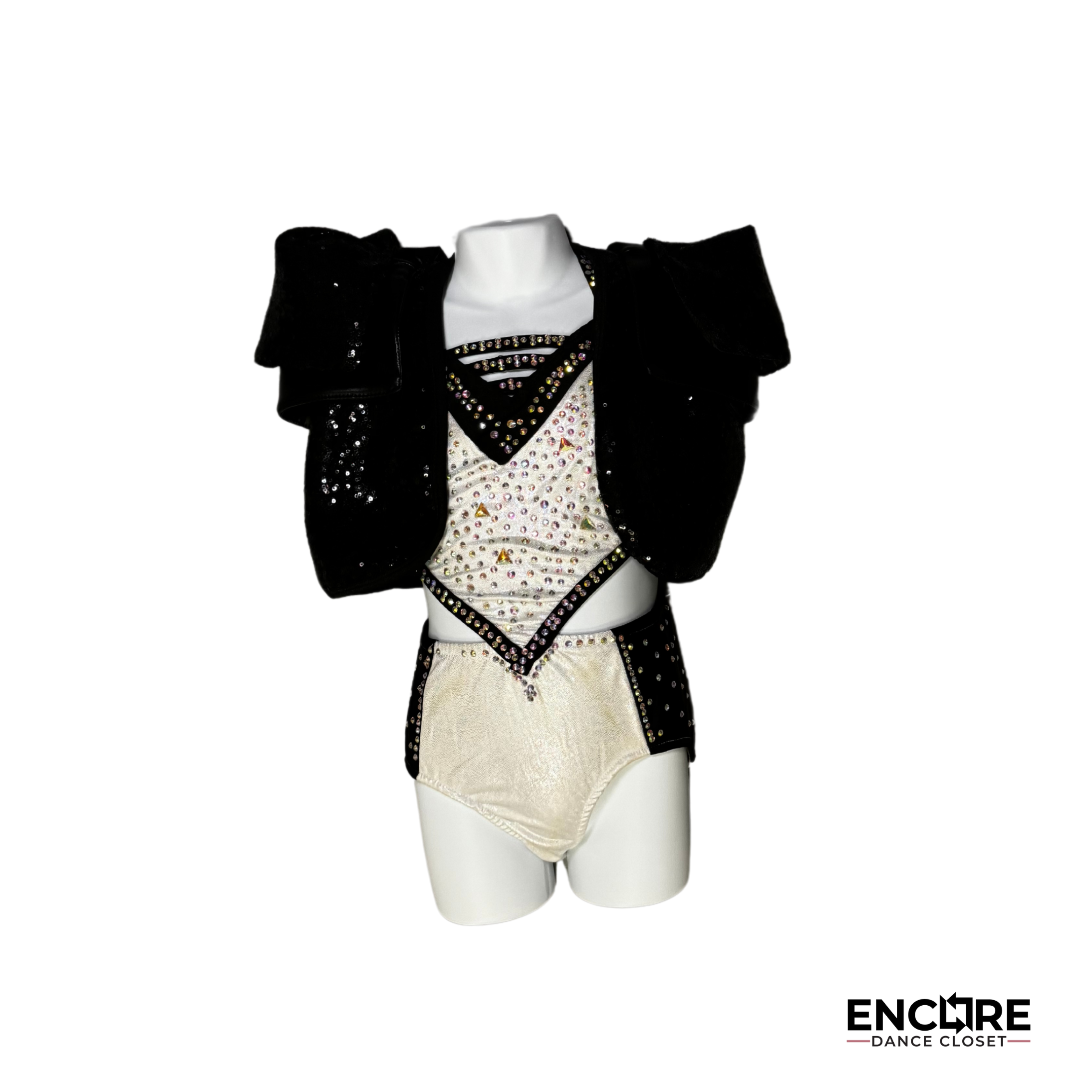 Edgy Black and White Leotard with Cropped Vest - Encore Dance Closet