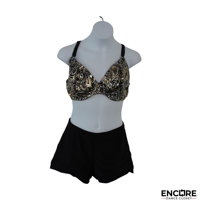 Black & Gold Sequin Bra & Short Costume  two piece