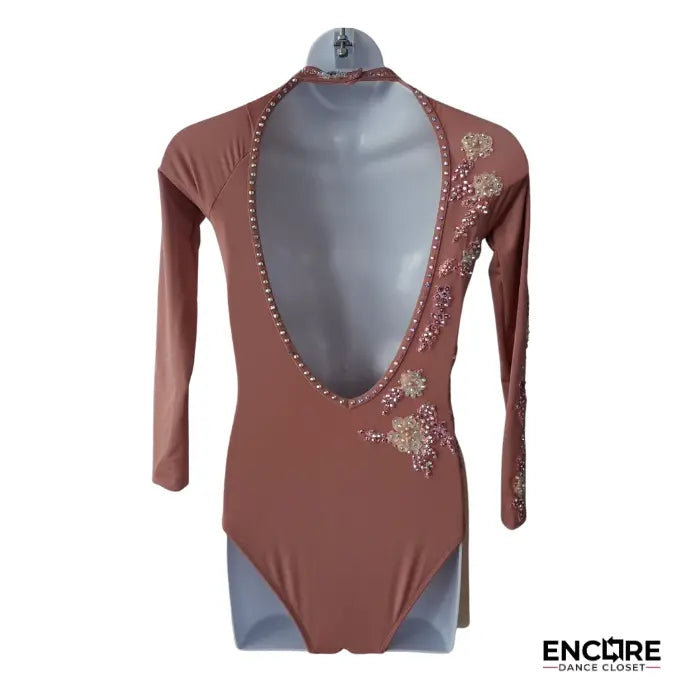 Nude & Dusty Rose Long-Sleeve Lyrical Leotard with Floral Appliqué  leotard