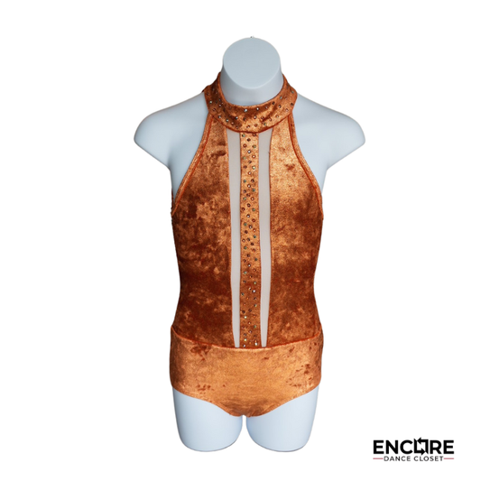 Copper Velvet Leotard with Rhinestone Accents