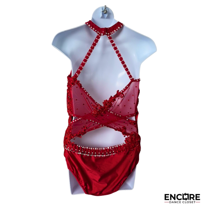 Radiant Red Rhinestoned Mesh Leotard