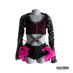 Black & Hot Pink Lace Flair  two piece