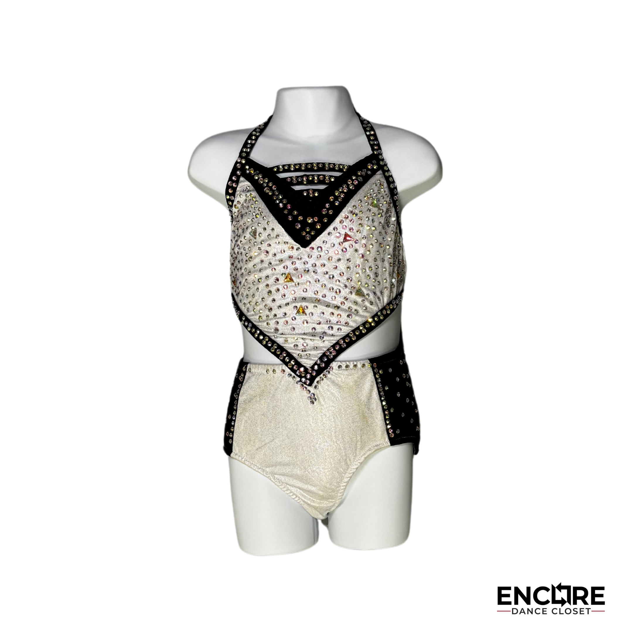 Edgy Black and White Leotard with Cropped Vest - Encore Dance Closet