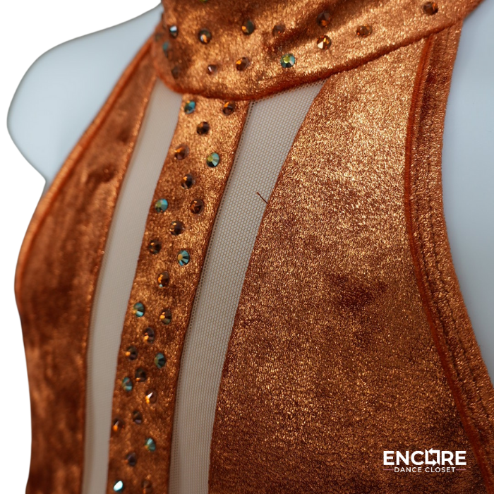 Copper Velvet Leotard with Rhinestone Accents