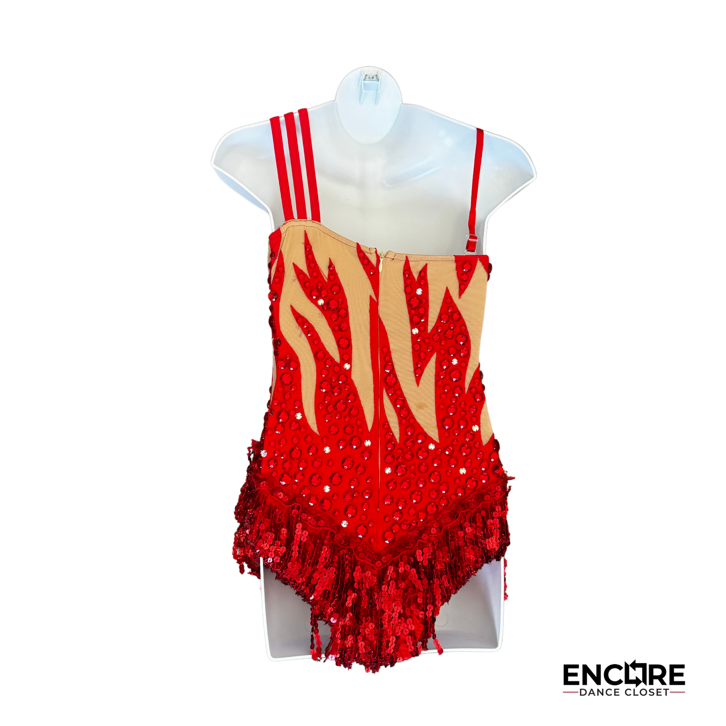 Fiery Red Rhinestone and Sequin Fringe Leotard