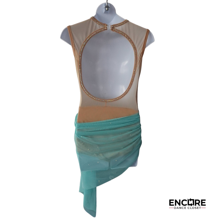 Nude & Aqua Contemporary Leotard with Sequin Appliqué and Mesh Skirt  leotard