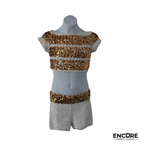 Gold & Ivory Sequin Two-Piece Dance Costume  two piece