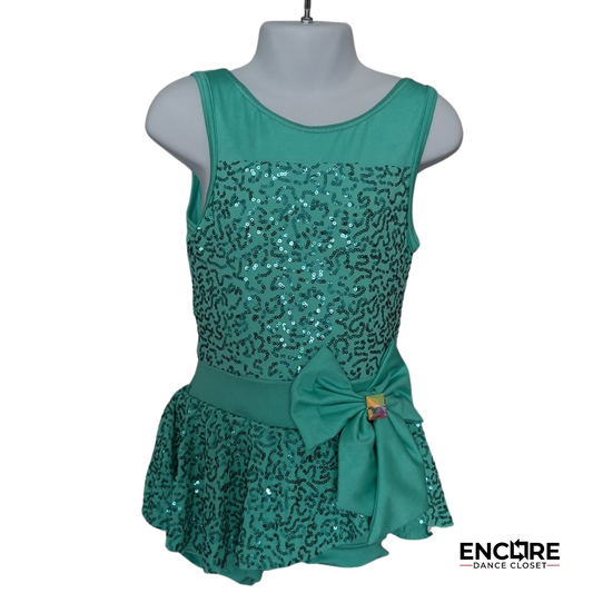 Turquoise Sequined Biketard with Bow