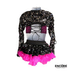 Black & Hot Pink Lace Flair  two piece