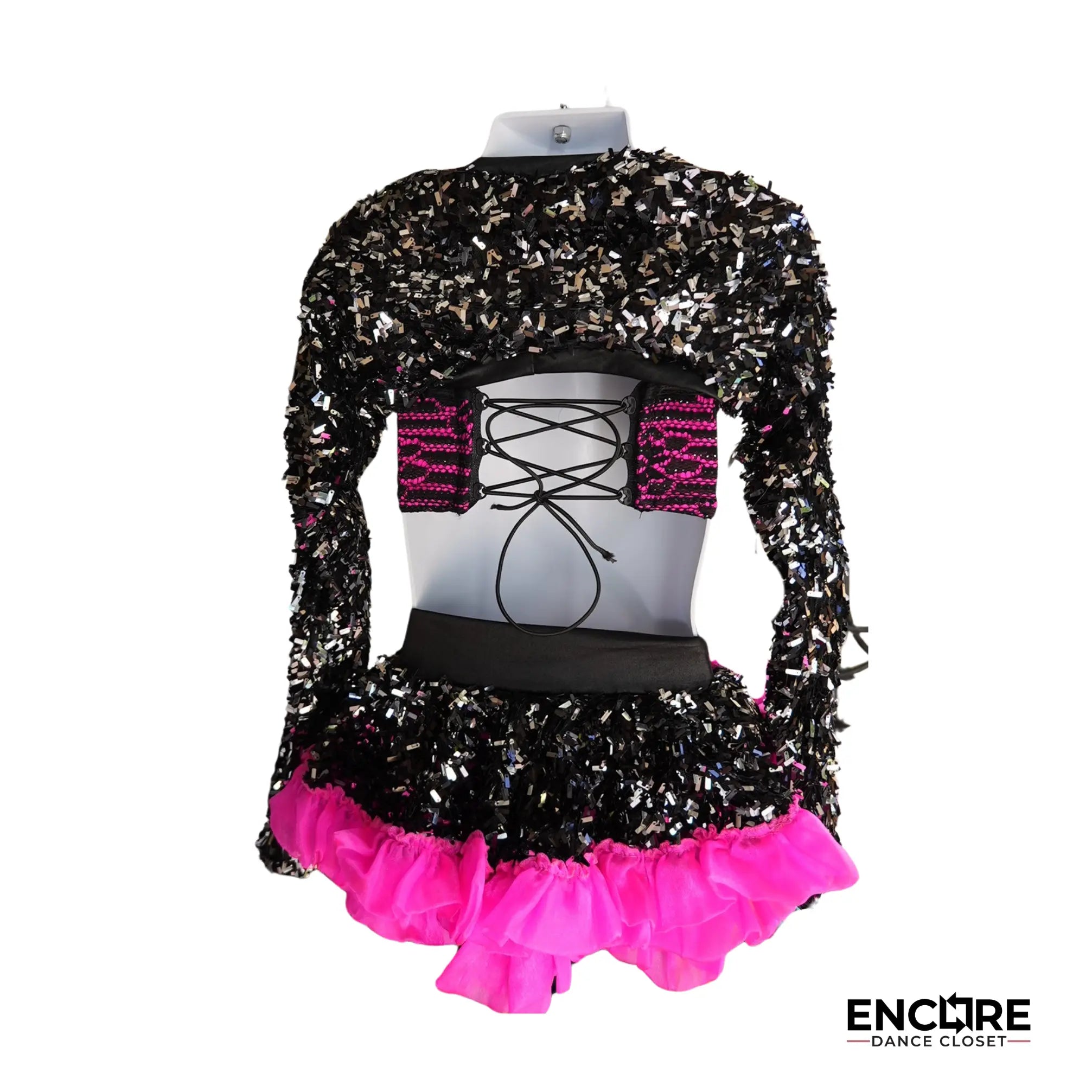 Black & Hot Pink Lace Flair  two piece