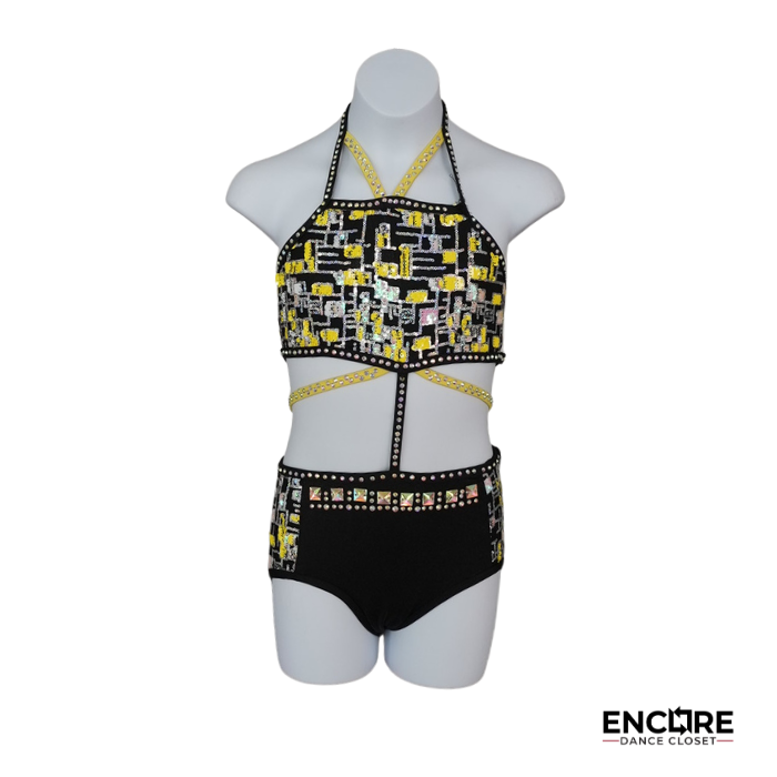 Black and Gold Rhinestone Two-Piece Jazz Costume  two piece