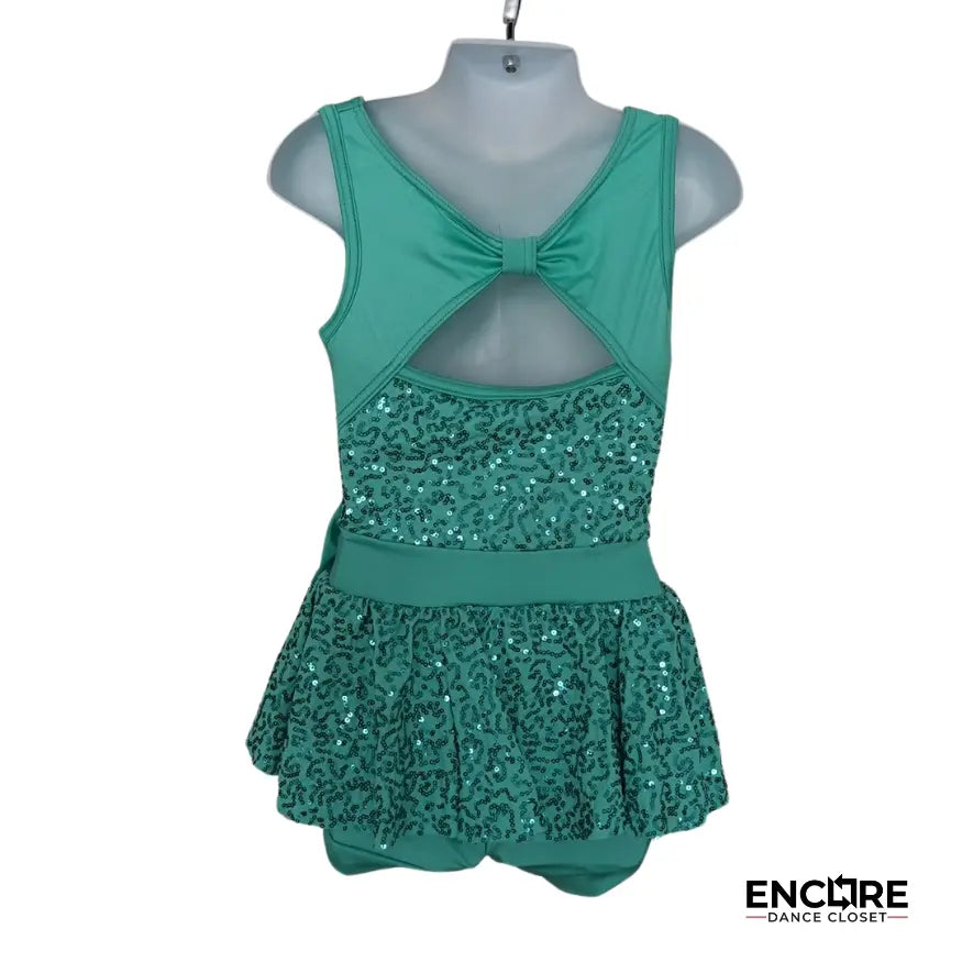 Turquoise Sequined Biketard with Bow  biketard