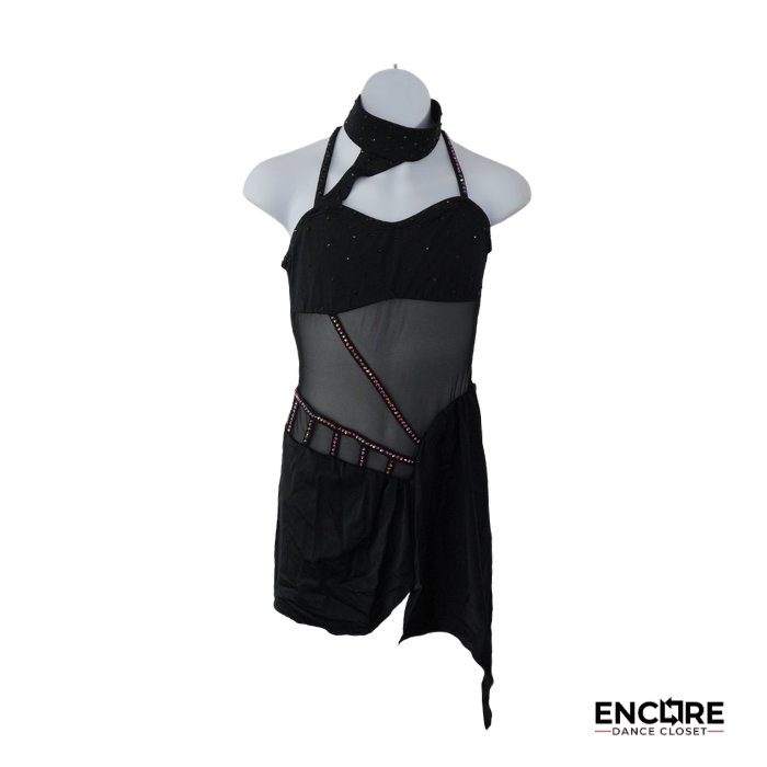 Black Rhinestone Contemporary Halter Costume  leotard