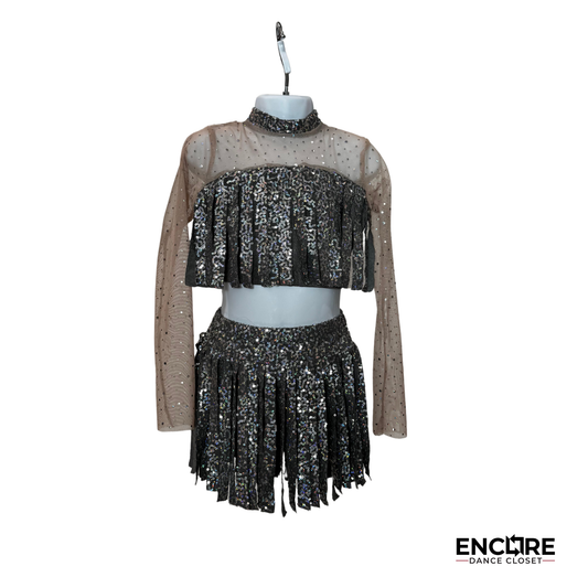 Shimmering Two-Piece Silver Fringe Costume