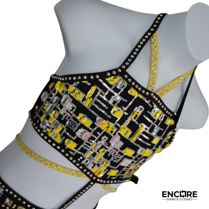 Black and Gold Rhinestone Two-Piece Jazz Costume  two piece