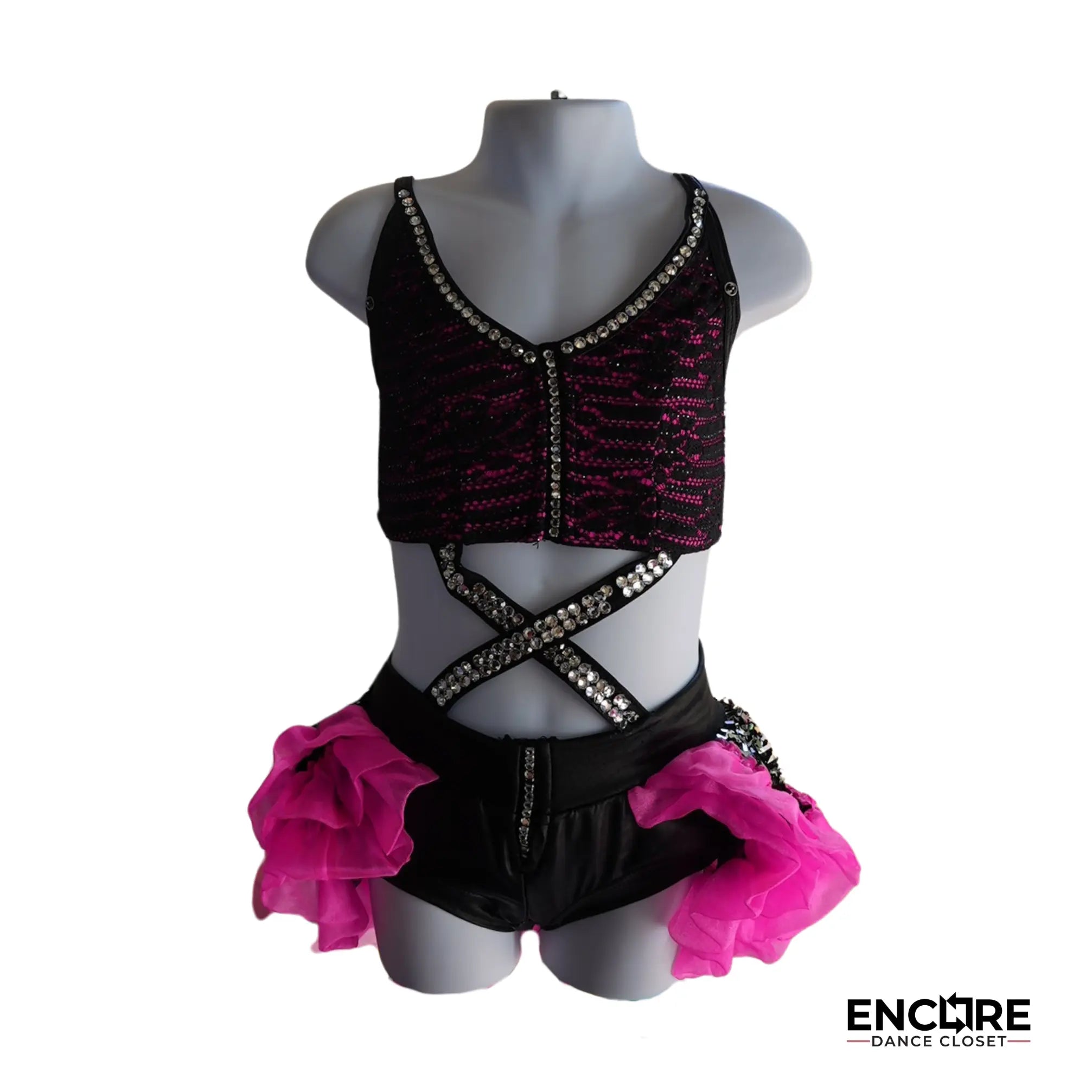 Black & Hot Pink Lace Flair  two piece