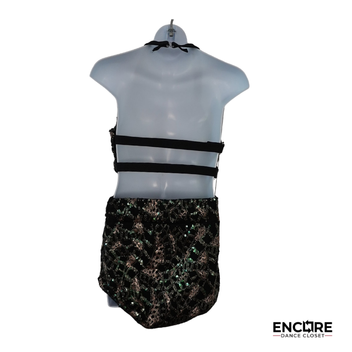 Emerald & Bronze Sequin Two-Piece Dance Costume  two piece
