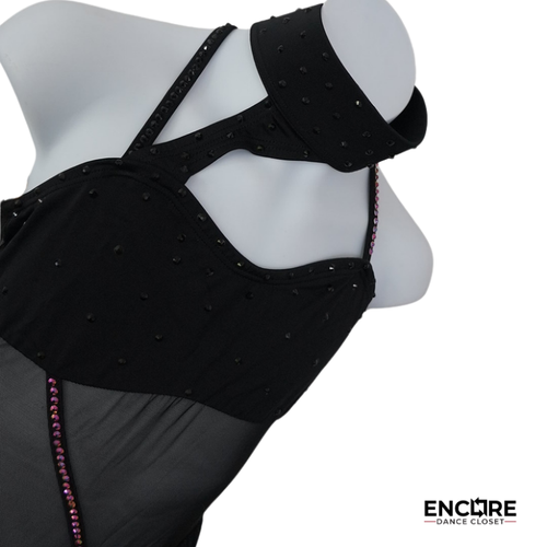 Black Rhinestone Contemporary Halter Costume  leotard