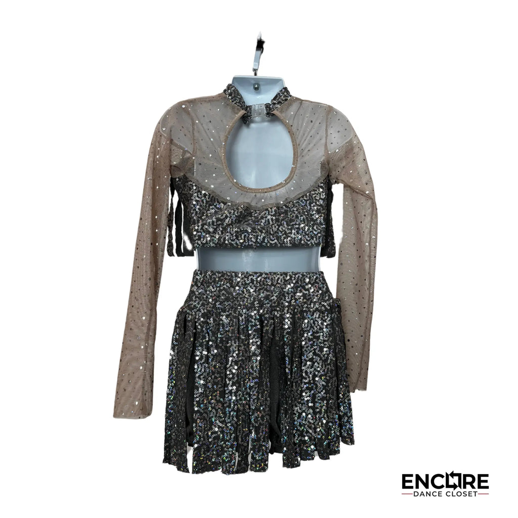 Shimmering Two-Piece Silver Fringe Costume  two piece