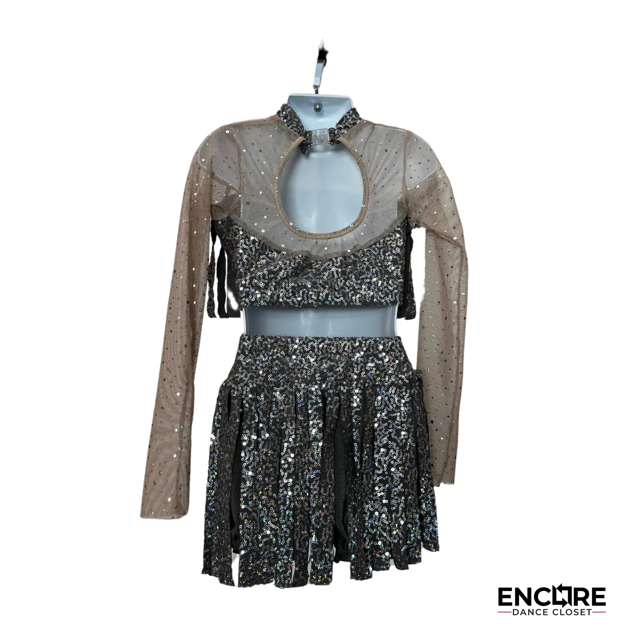 Shimmering Two-Piece Silver Fringe Costume  two piece
