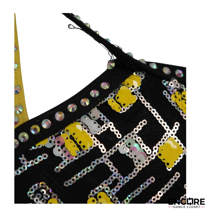 Black and Gold Rhinestone Two-Piece Jazz Costume  two piece