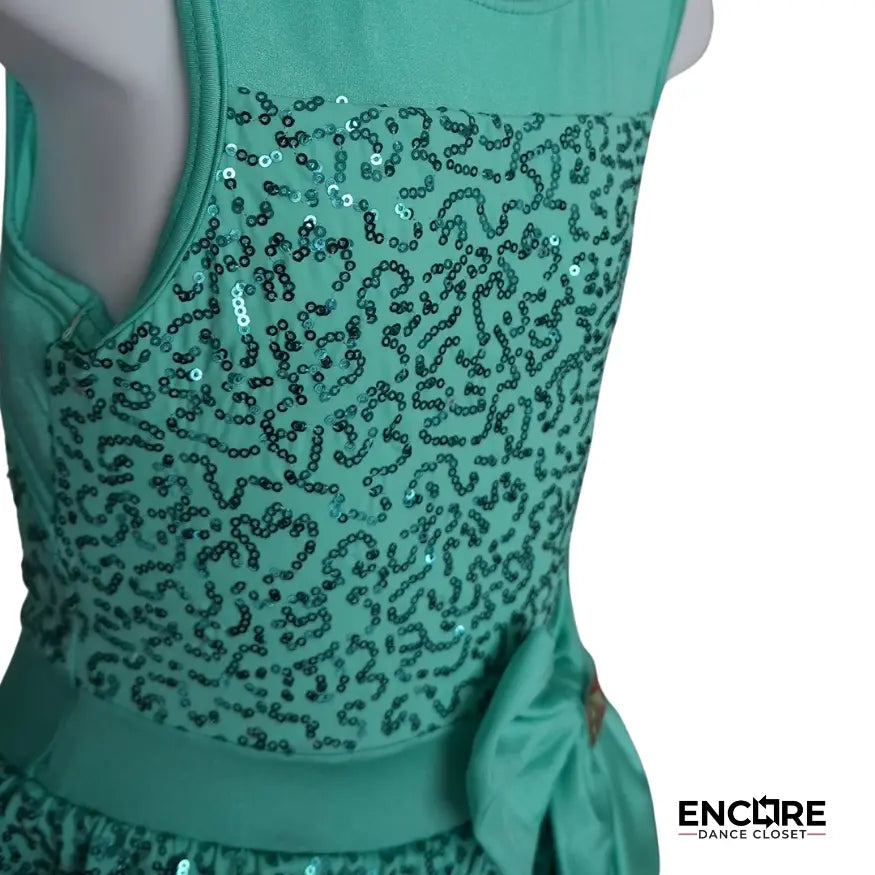 Turquoise Sequined Biketard with Bow  biketard