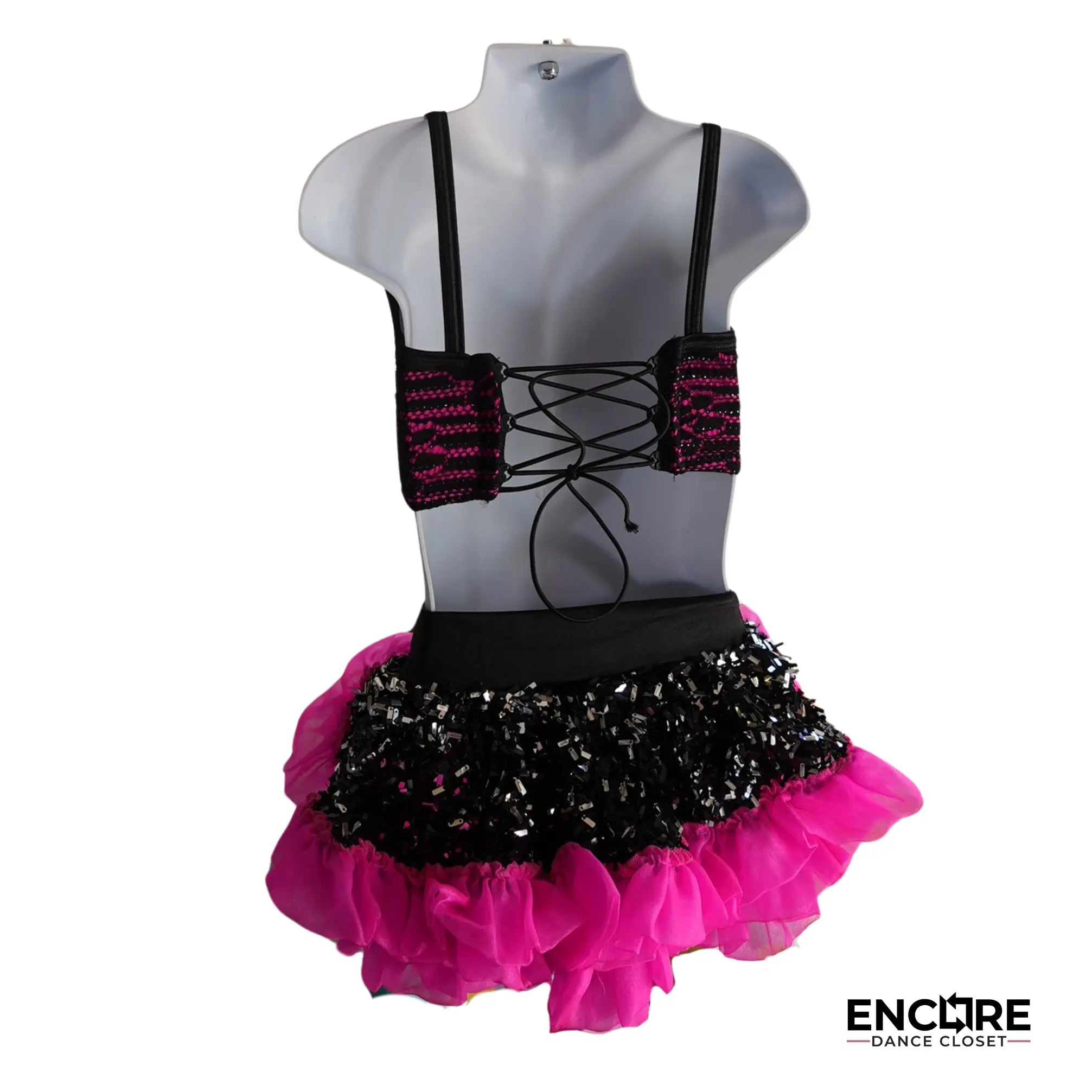 Black & Hot Pink Lace Flair  two piece