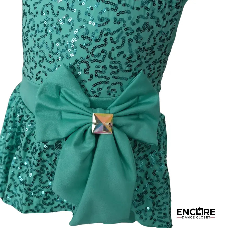 Turquoise Sequined Biketard with Bow  biketard