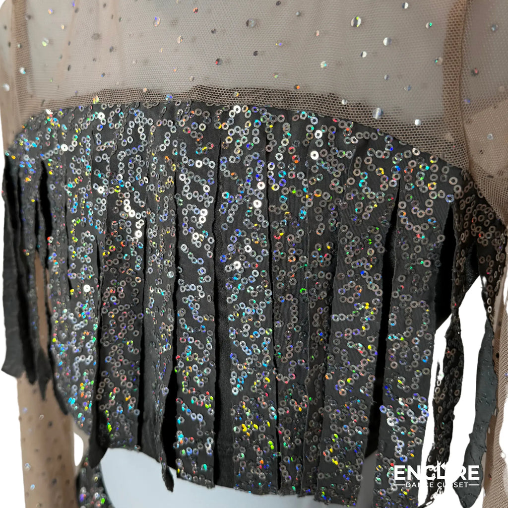 Shimmering Two-Piece Silver Fringe Costume  two piece