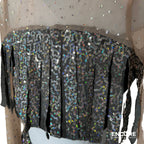 Shimmering Two-Piece Silver Fringe Costume  two piece