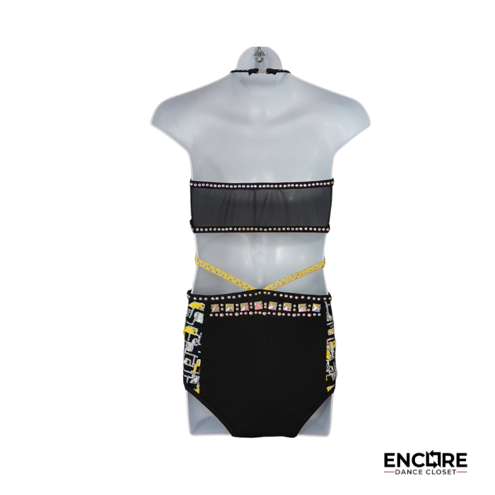 Black and Gold Rhinestone Two-Piece Jazz Costume  two piece