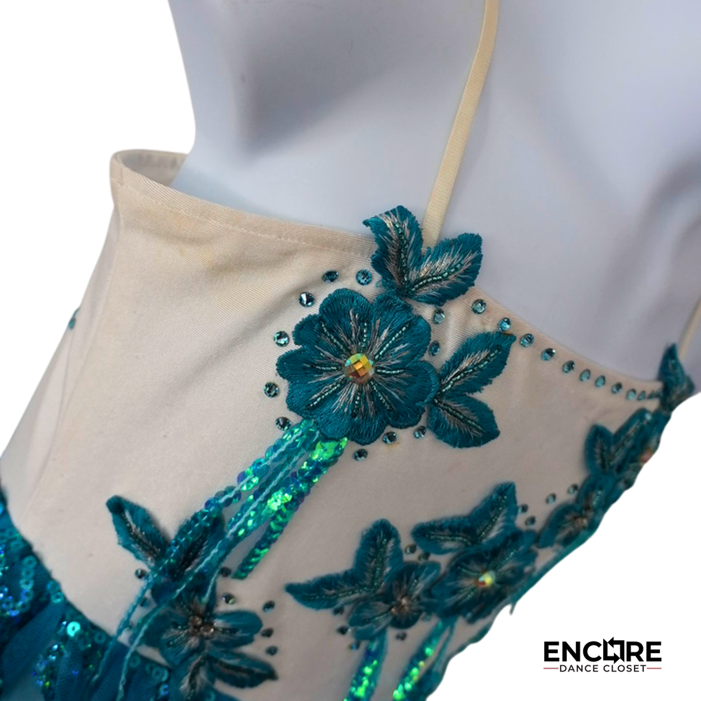 Ivory & Turquoise Floral Sequin Dress  dress