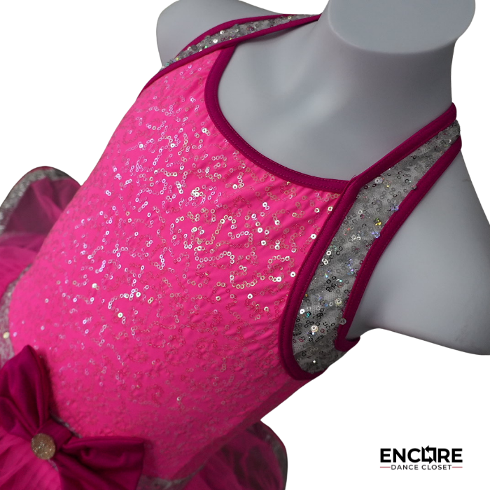 Hot Pink Sequin Tutu with Bow and Silver Trim  dress