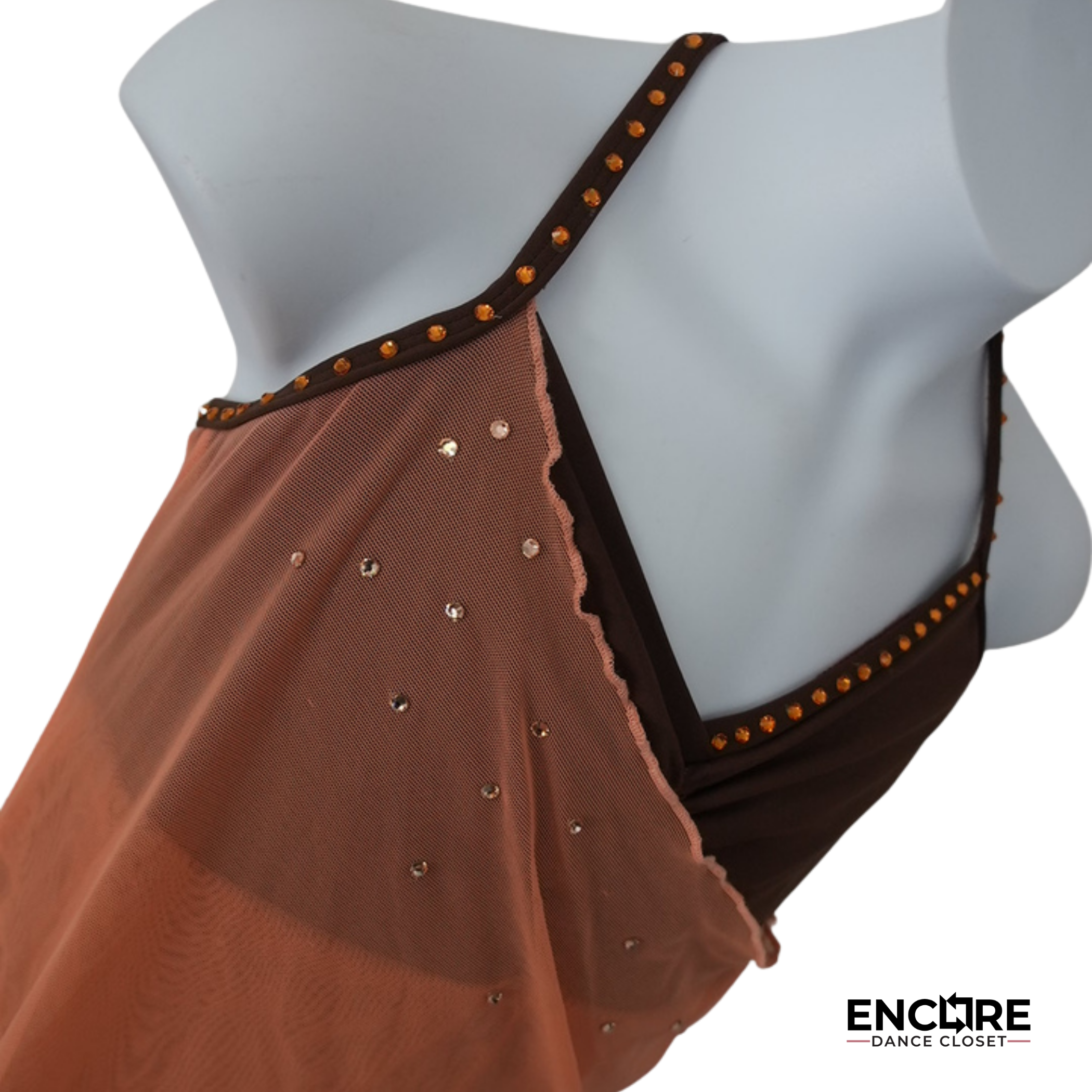 Brown & Peach Mesh Lyrical Dress  biketard