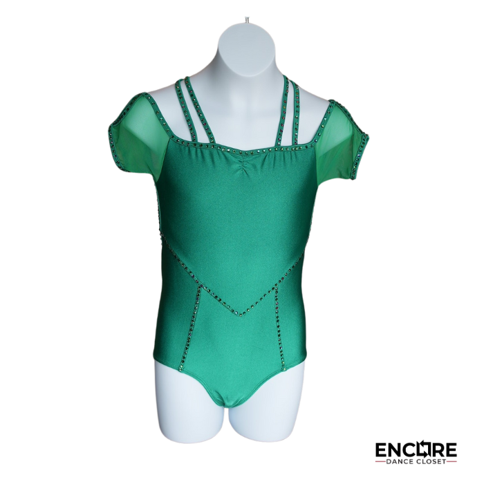 Emerald Green Leotard with Rhinestone Straps